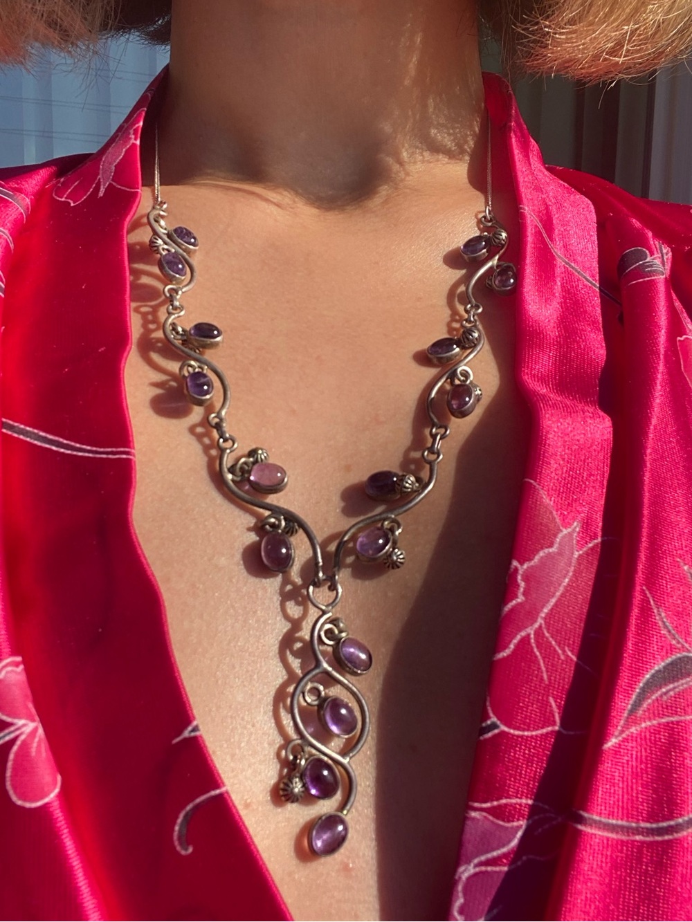 Sterling Silver Amethyst Necklace - Purple Gemstone Statement